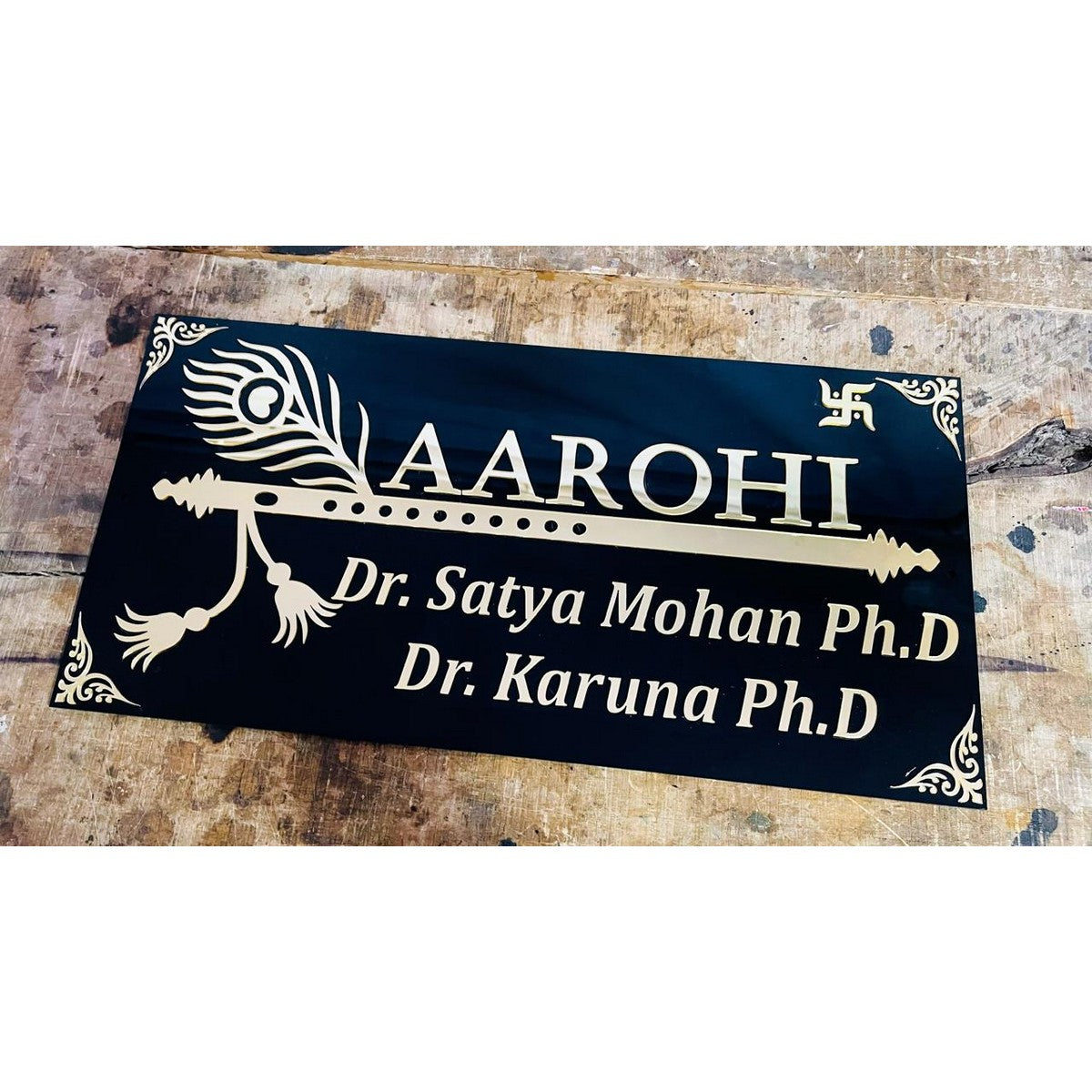 Bansuri Design Acrylic Name Plate for Home