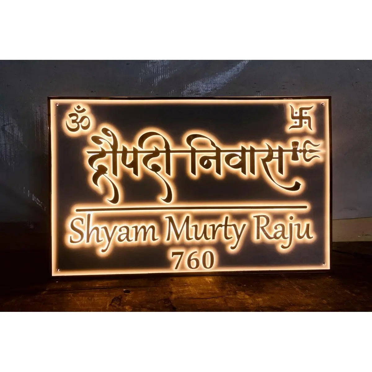 Rose Gold Acrylic LED Name Plate for Home - Harshita Craft