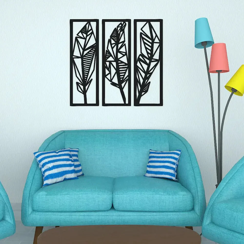 Three Tropical Leaf Frame Metal Wall Art