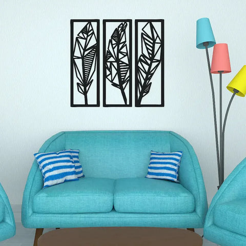 Three Tropical Leaf Frame Metal Wall Art