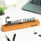 Personalized Minimal Desk Name Plate for Dentists – Metal & Wood - Harshita Craft