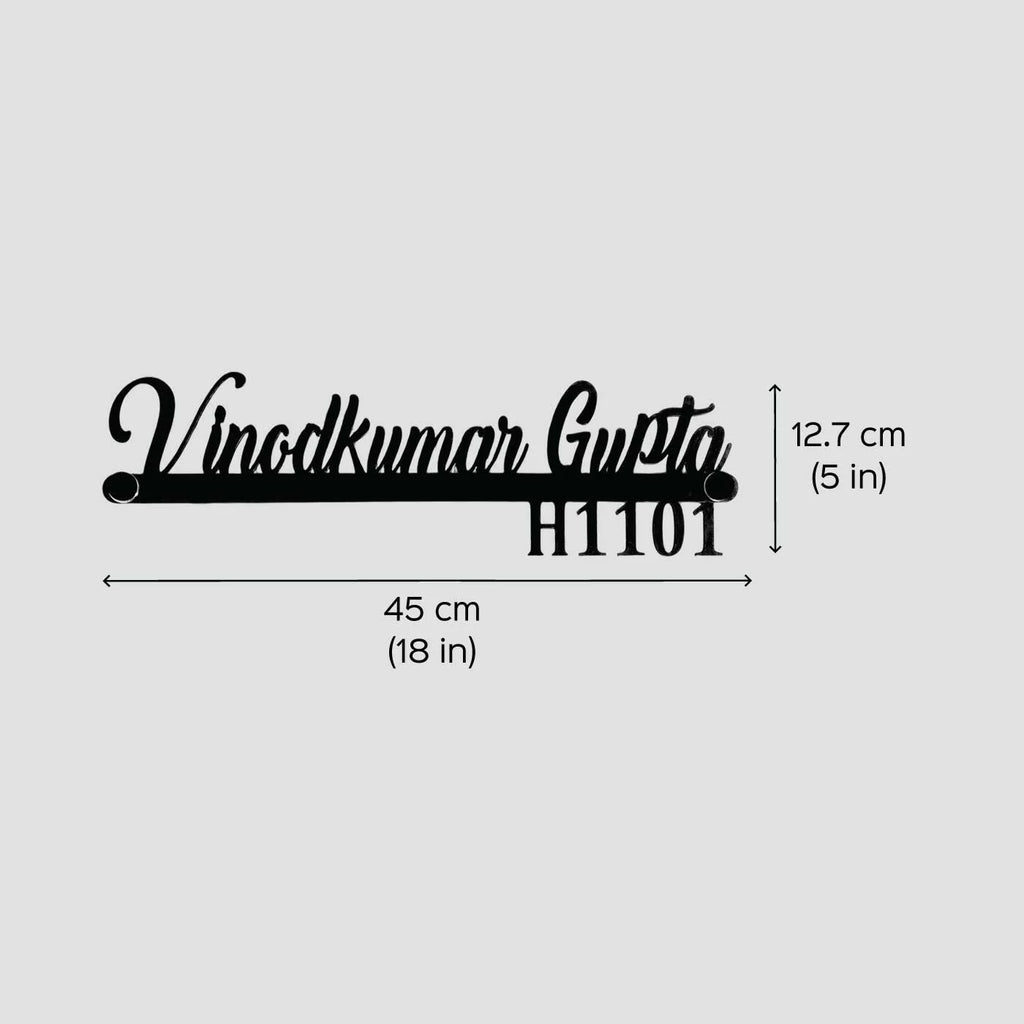 Personalized Waterproof Black LED Metal Name Plate for Home – Laser Cut Design - Harshita Craft