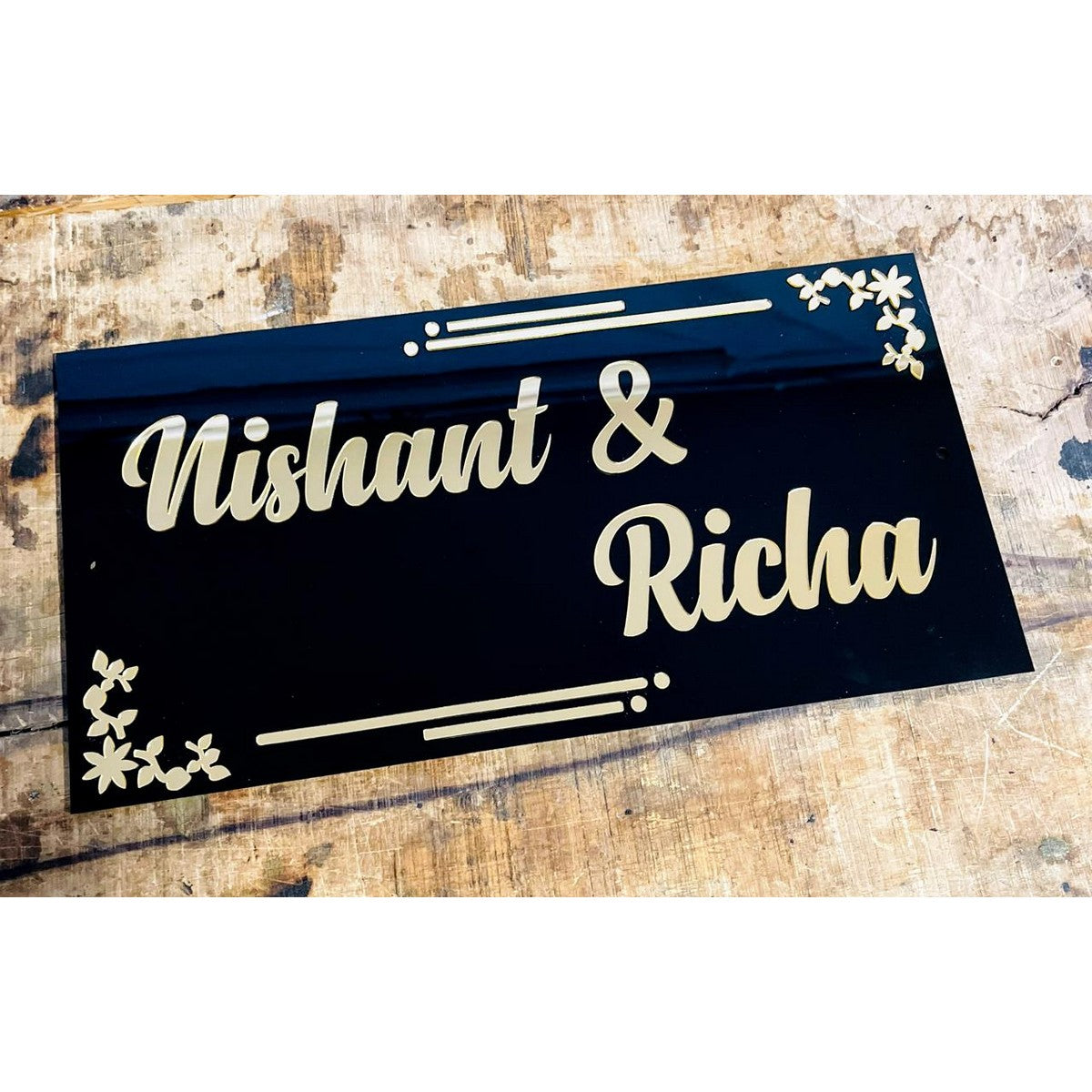 Black & Gold Acrylic Name Plate for Home – Golden Embossed Custom Acrylic Name Plate - Harshita Craft