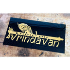 Bansuri Design Black & Gold Acrylic Name Plate - Harshita Craft
