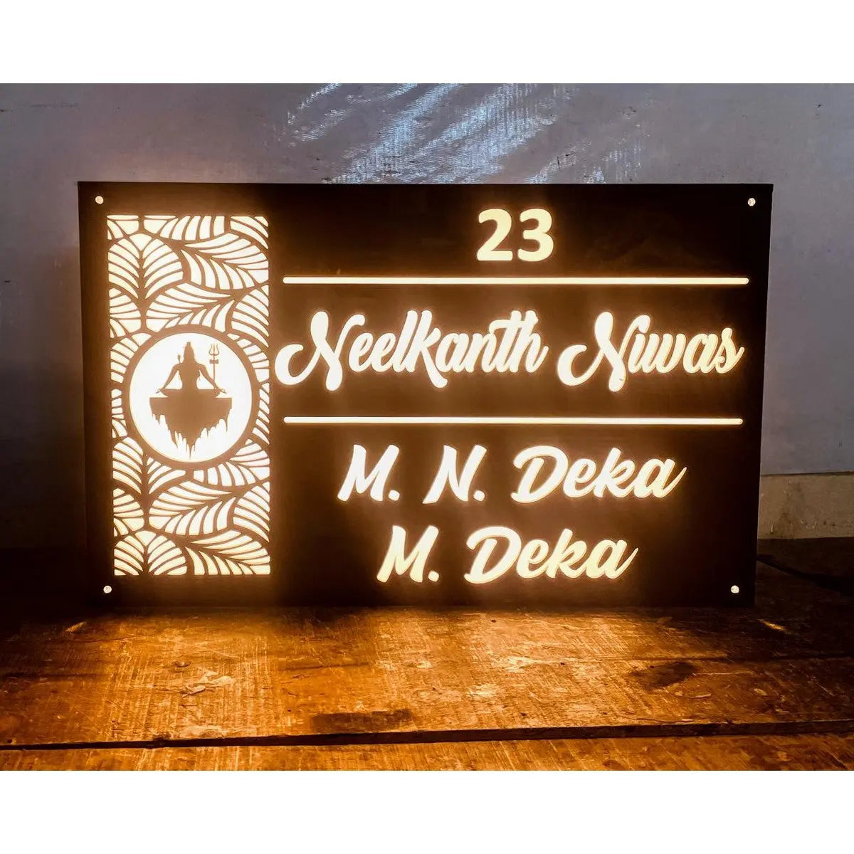 Shiv Ji Jali Design Acrylic LED Name Plate