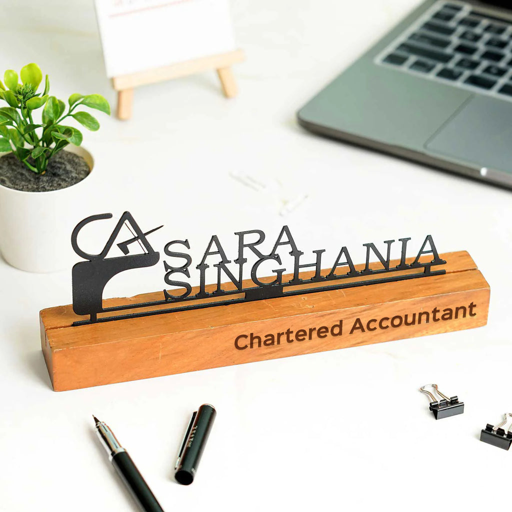 Personalized Desk Metal Name Plate for Chartered Accountant - Harshita Craft