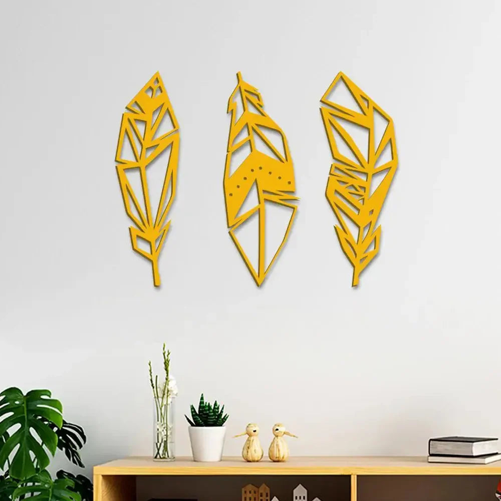 Yellow Leaf Design Metal Wall Art