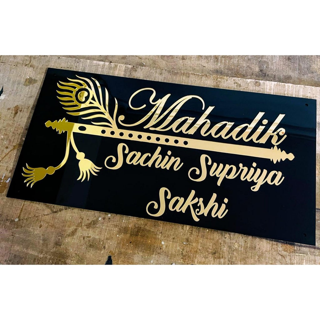 Bansuri Design Personalized Acrylic Home Name Plate