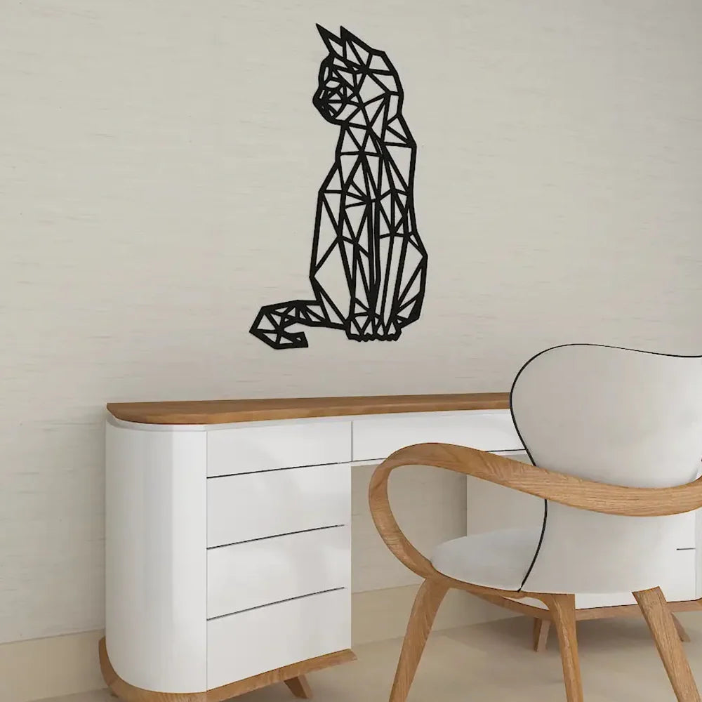Geometric Cat Metal Wall Art 