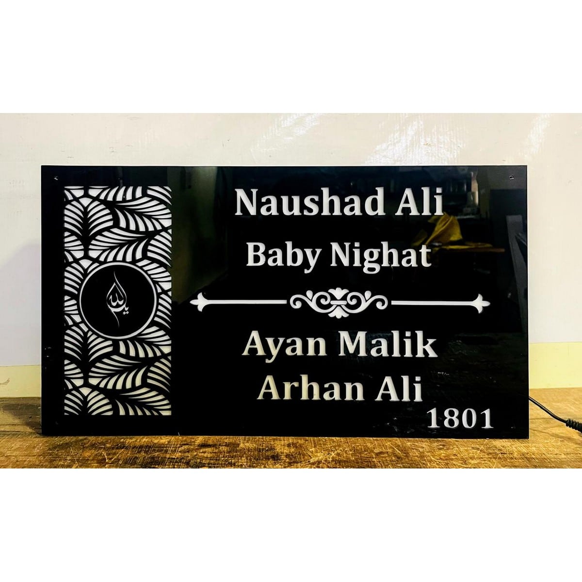 Warm White LED Acrylic Name Plate for Home - Harshita Craft