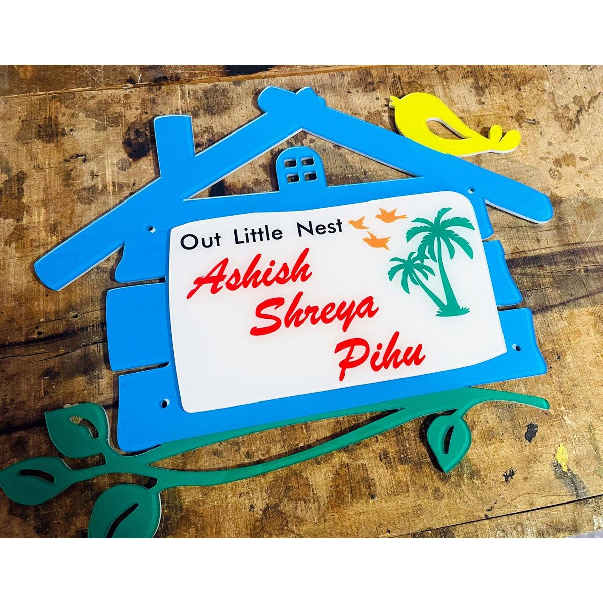 Multicolor UV Printed Hut Shape Acrylic Name Plate for Home 