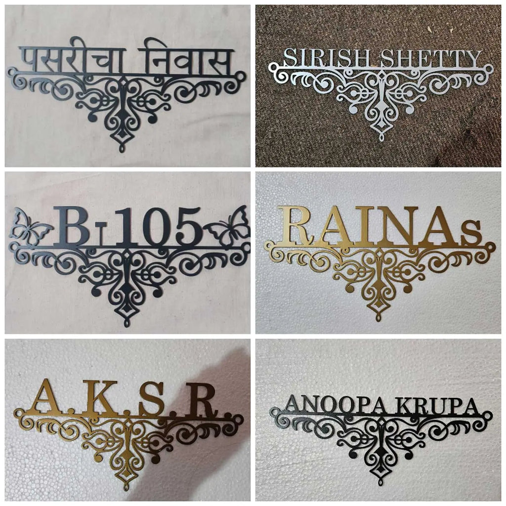 Personalized Metal Name Plate for Home – Weatherproof Mild Steel Name Plate for Villa & House Entrance - Harshita Craft