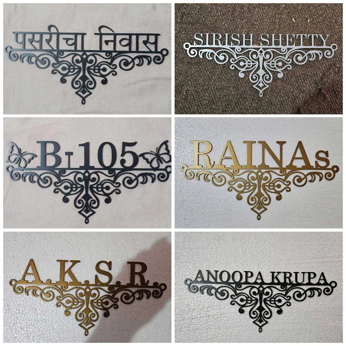 Personalized Metal Name Plate for Home – Weatherproof Mild Steel Name Plate for Villa & House Entrance - Harshita Craft