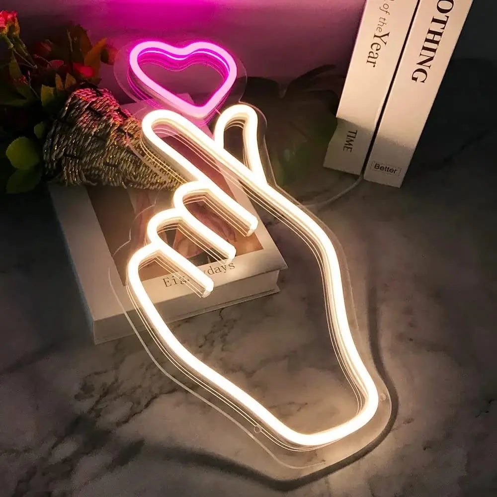 Korean Finger Heart Neon Light