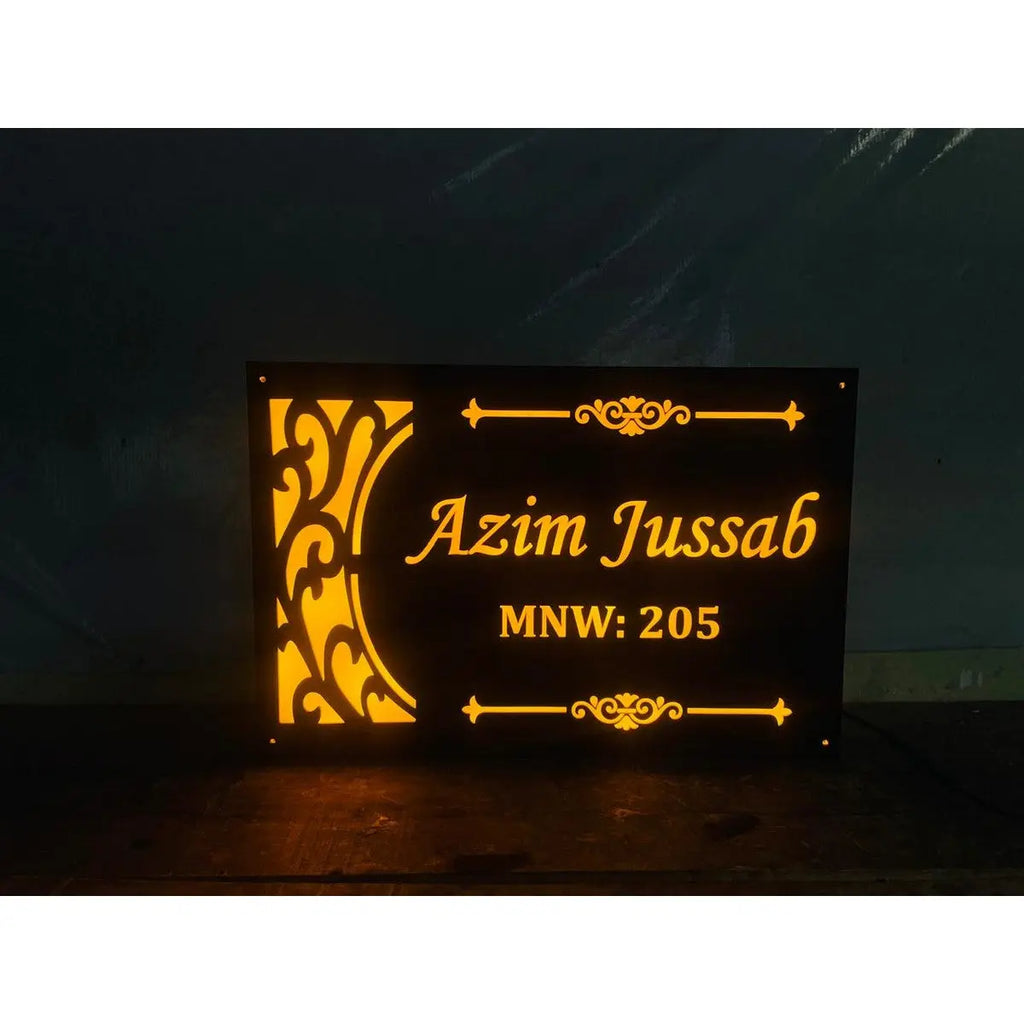 Acrylic Custom Design Yellow LED Name Plate for Home - Harshita Craft