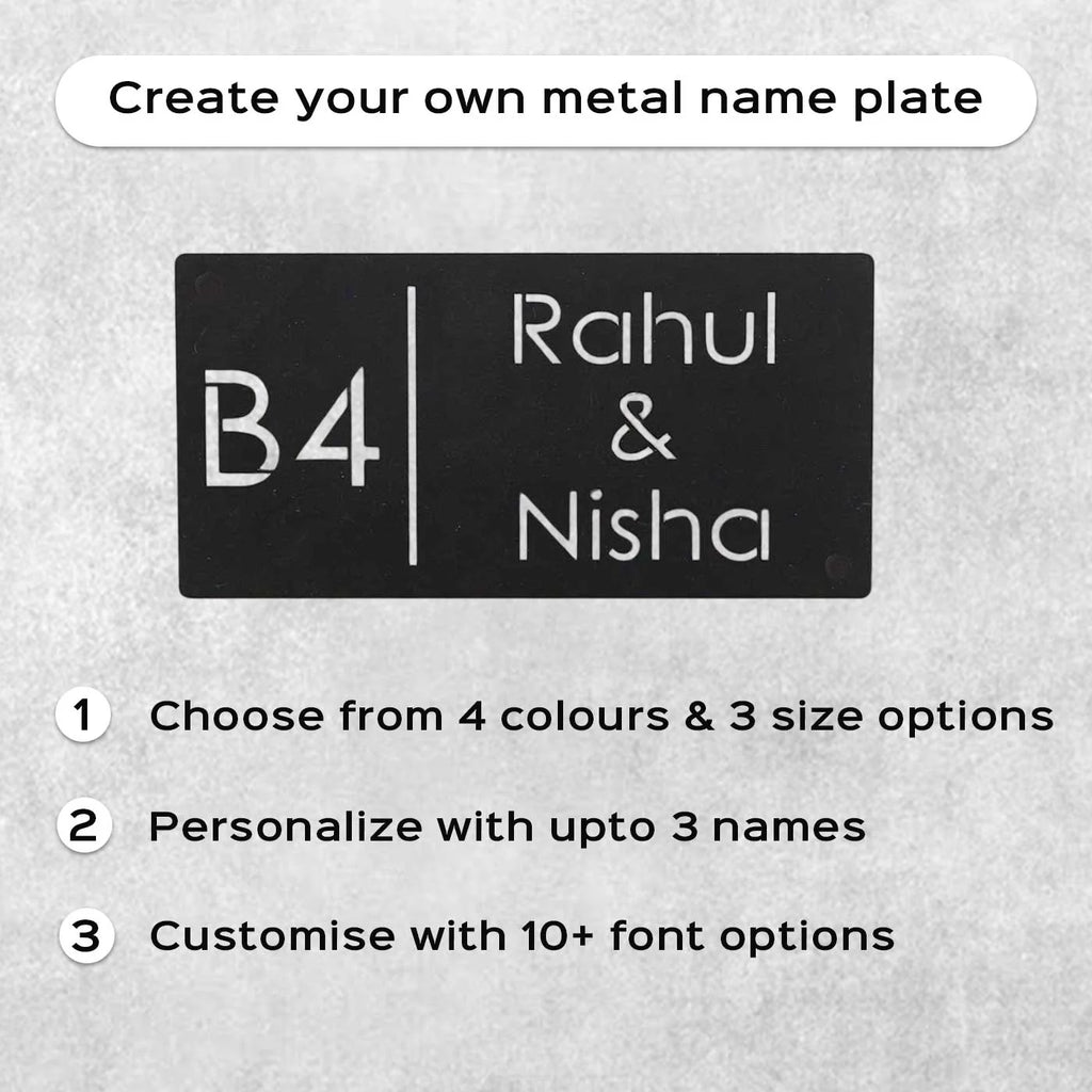 Personalized Rectangle Metal Name Plate for Home with House Number - Harshita Craft