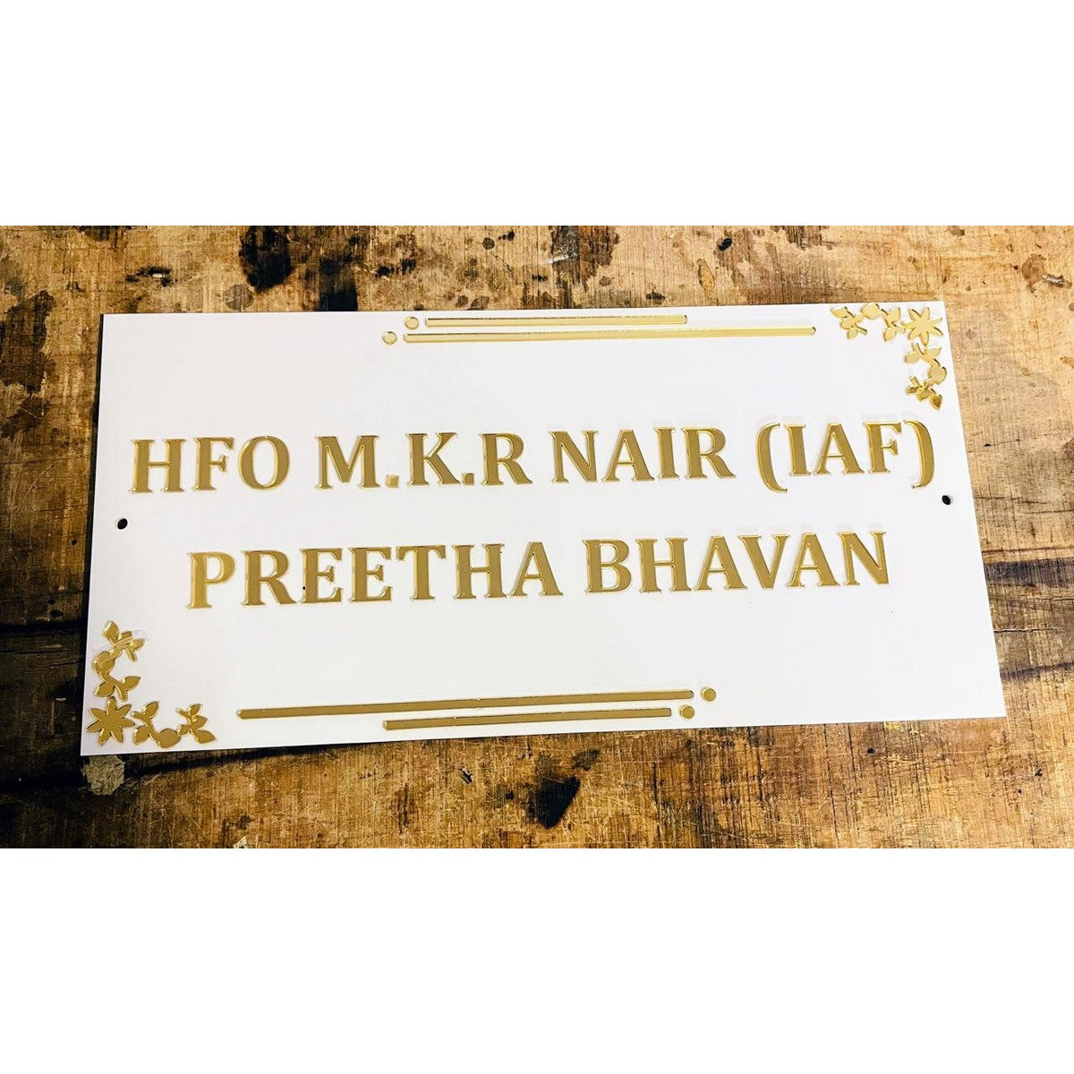 Unique Designer White & Golden Acrylic Customized Name Plate for Home
