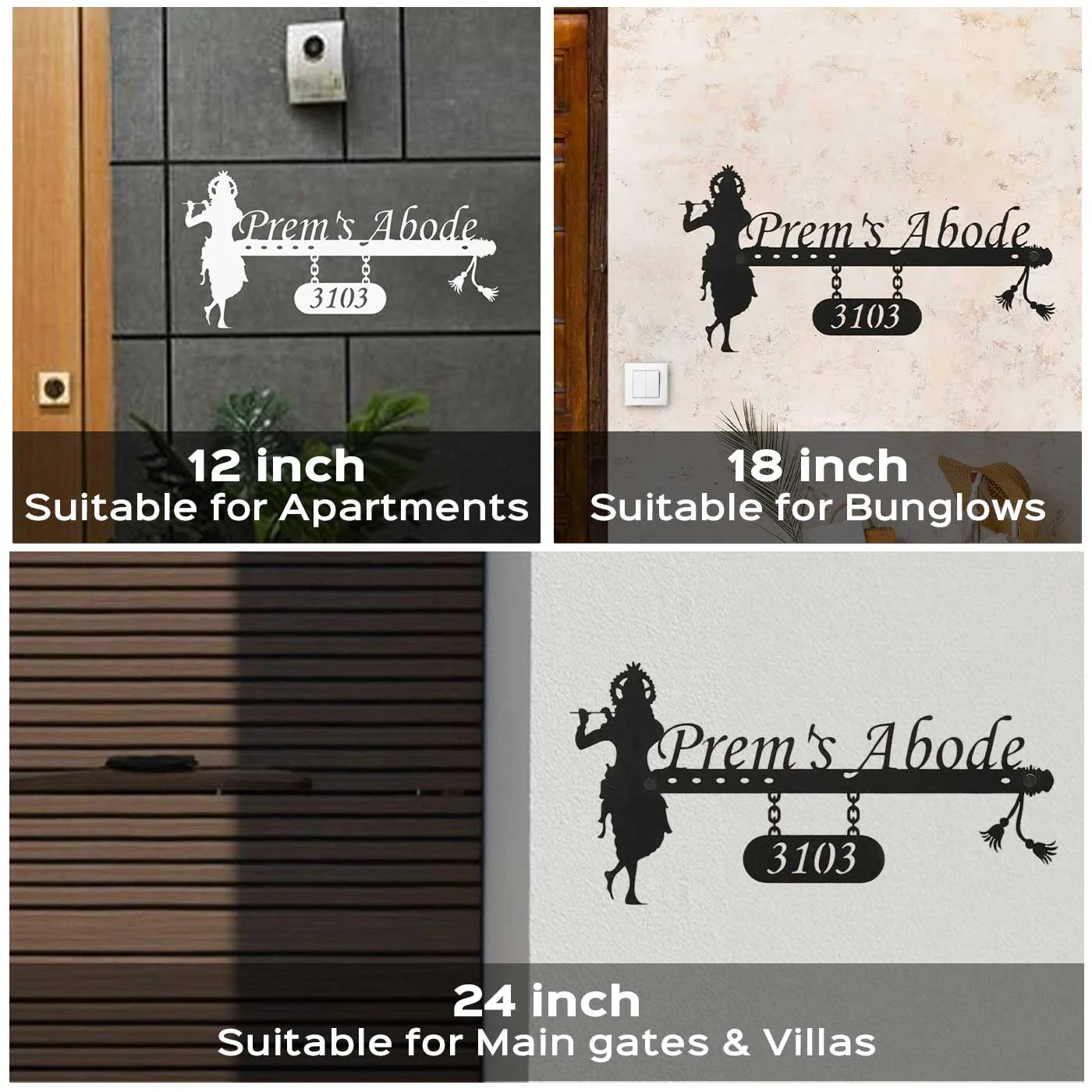 Personalized Krishna Metal Name Plate for Home | Weatherproof House Number Plate - Harshita Craft