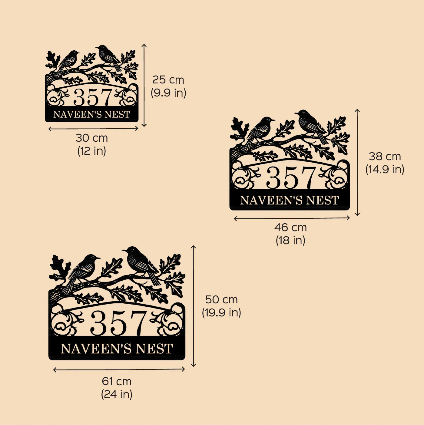 Personalized Metal Name Plate for Home – Birds Theme Laser Cut Steel - Harshita Craft