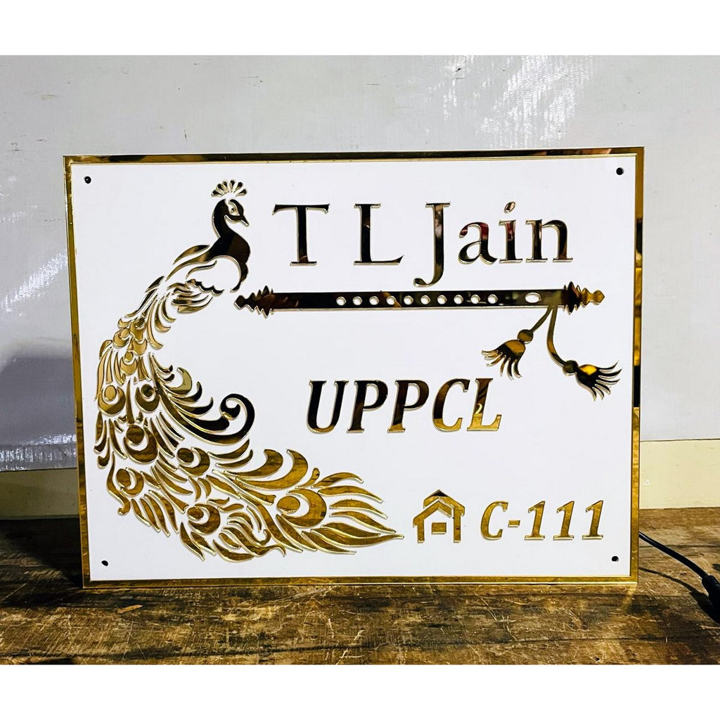 3D Embossed LED Acrylic Name Plate for Home – Waterproof Golden Letters Design - Harshita Craft