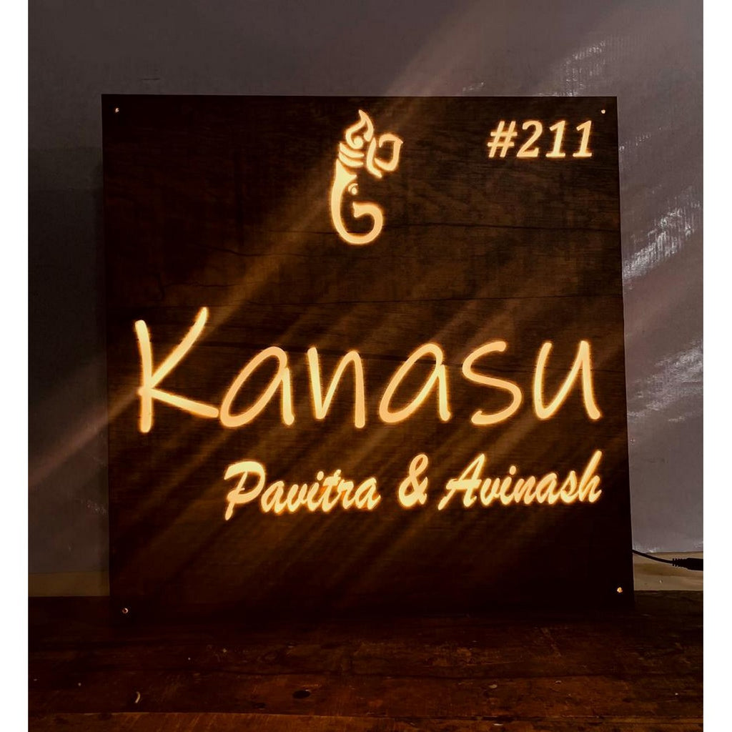 Wooden Texture Acrylic LED Name Plate for Home