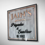 White 3D Geometric Acrylic Name Plate with ACP Base 