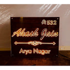 Wooden Finish Golden Acrylic LED Name Plate