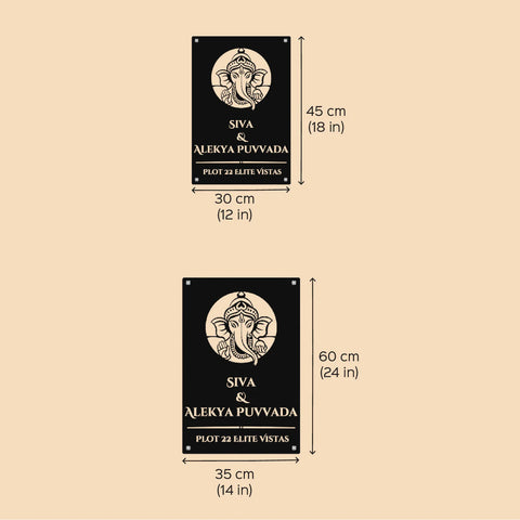 Personalized Laser Cut Ganesha Theme Metal Name Plate for Home – Vertical Steel Name Plate for Entrance & Outdoor