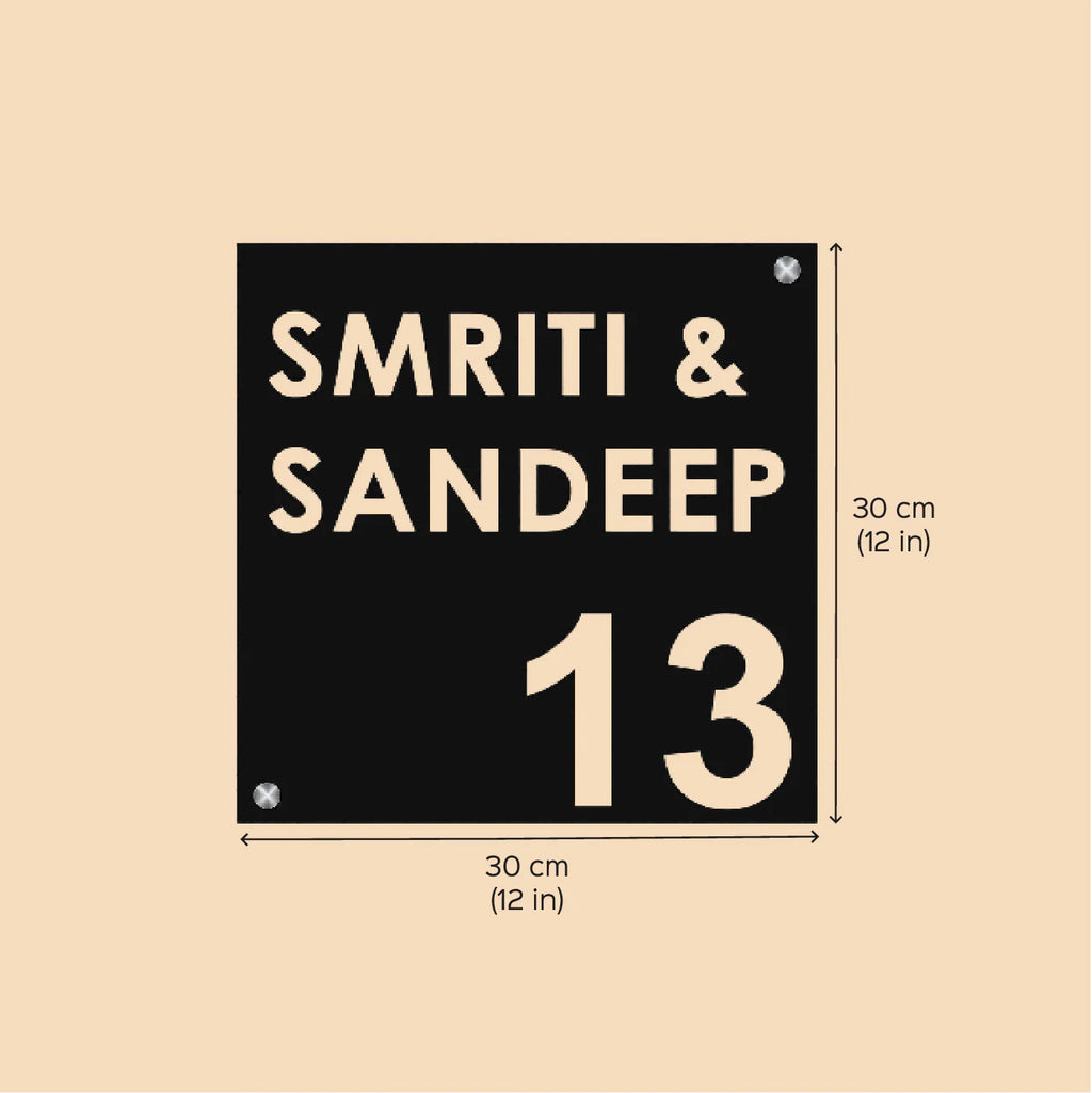 Personalized Laser Cut Square Steel Name Plate for Home Entrance - Harshita Craft