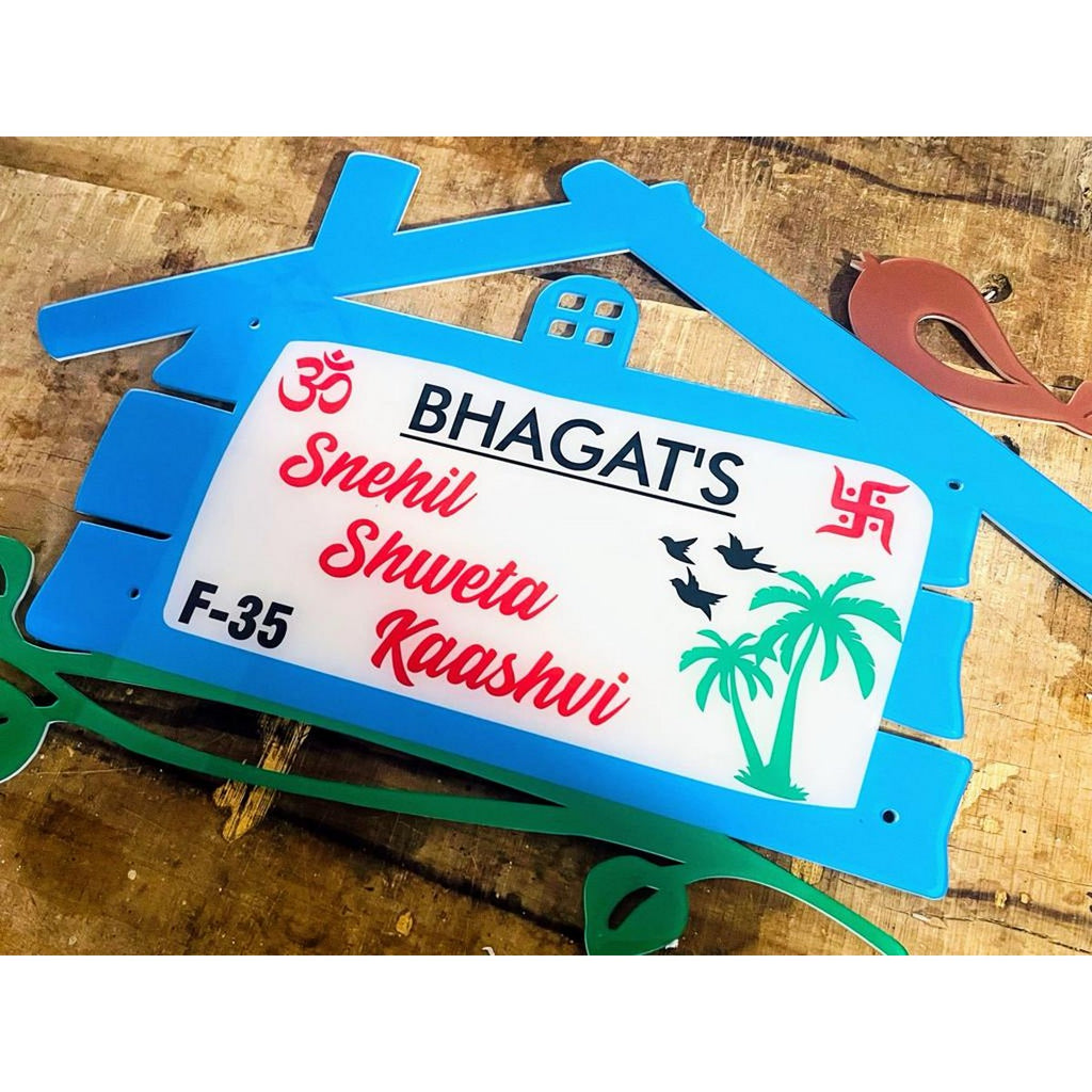 Multicolor Acrylic Hut Shape Name Plate for Home