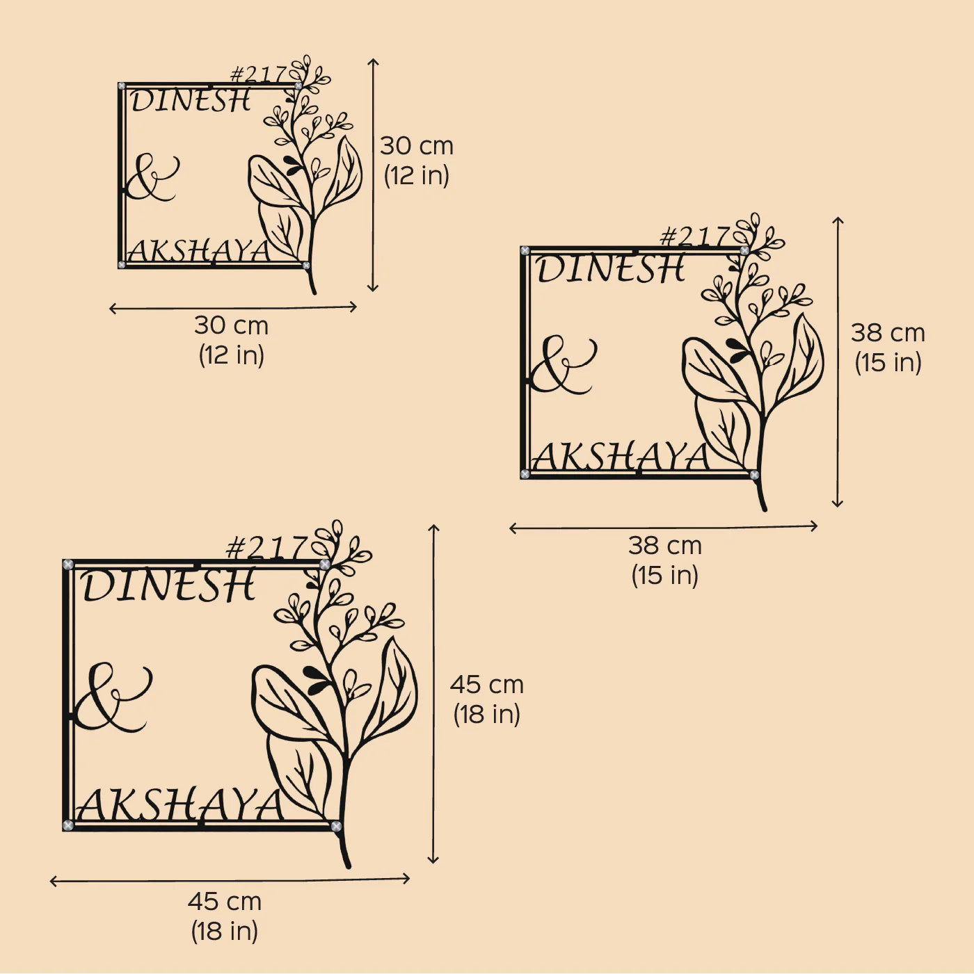 Personalized Floral Metal Name Plate for Home | Laser Cut Steel Design - Harshita Craft
