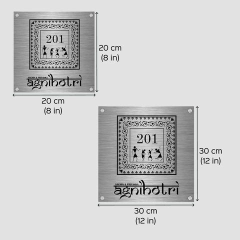 Personalized Metal Name Plate for Home – Warli Art Stainless Steel Name Plate