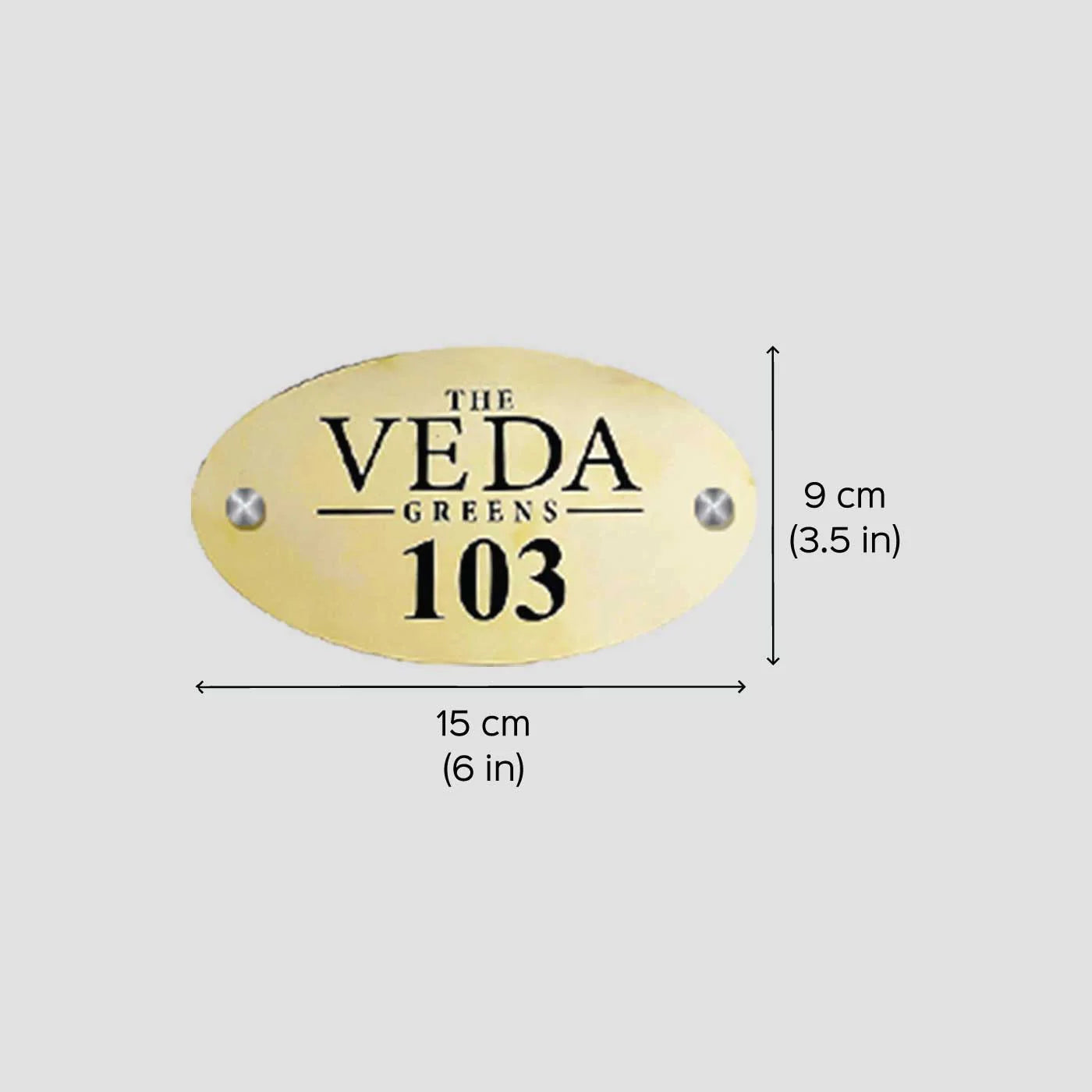 Personalized Small Waterproof Oval Golden Metal Name Plate for Home & Hotel Rooms - Harshita Craft