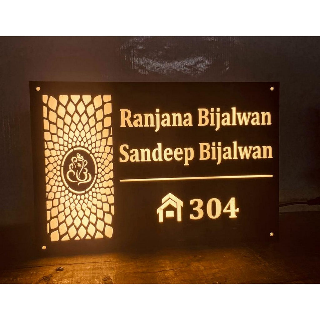 Acrylic LED Name Plate for Home – Warm White Design - Harshita Craft