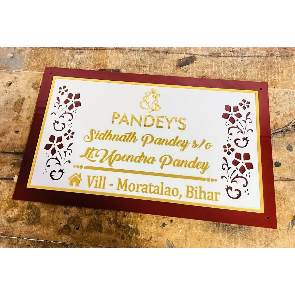 Gold Embossed Acrylic House Name Plate - Harshita Craft
