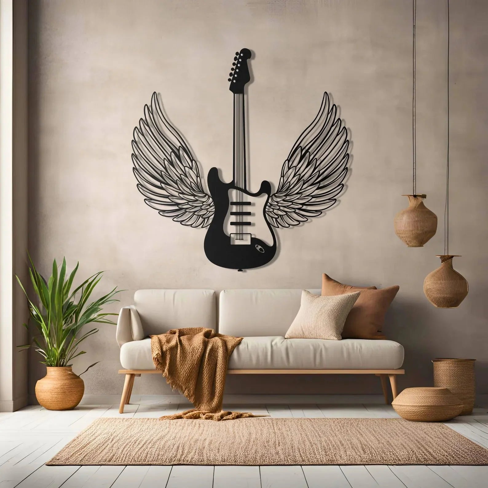 Winged Guitar Metal Wall Art Decor 