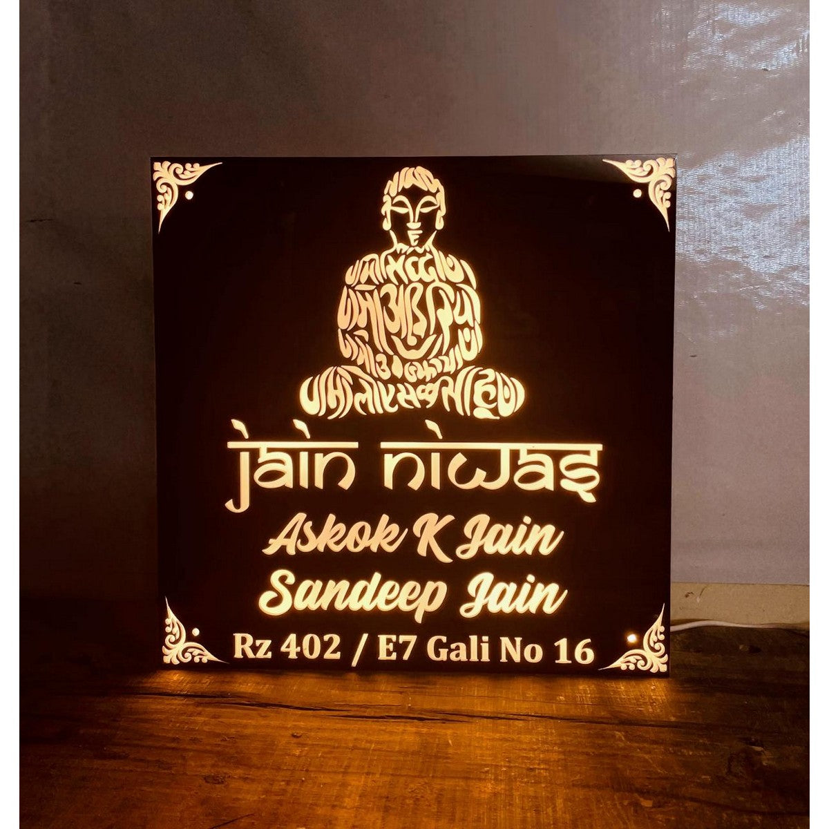 Jains Design Personalized Acrylic LED Name Plate for Home - Harshita Craft