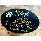 Black & Gold Acrylic Oval Name Plate for Home - Harshita Craft