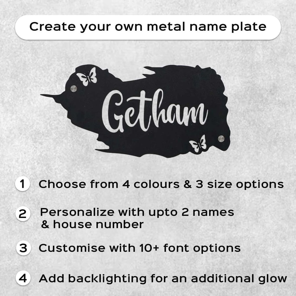 Personalized Metal Name Plate for Home – Weatherproof Butterfly Design - Harshita Craft