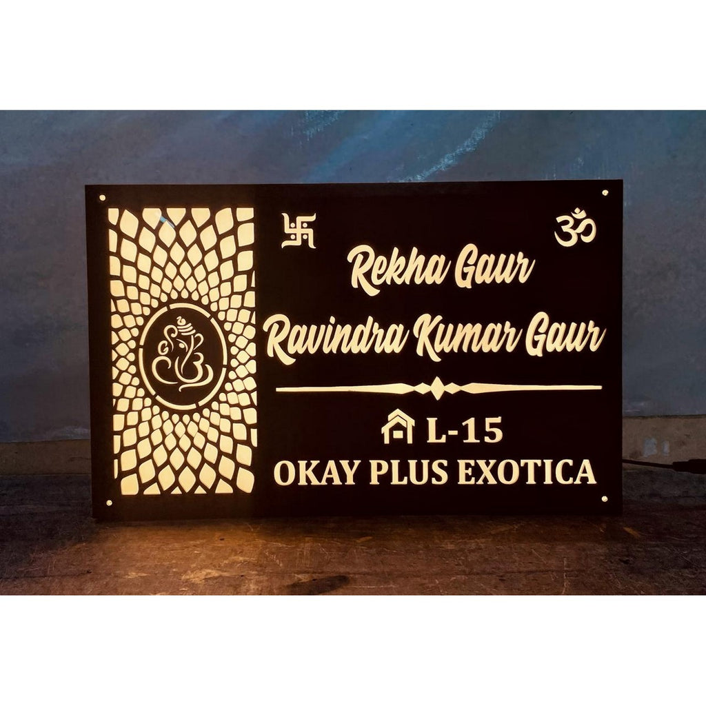 House Acrylic LED Name Plate – Custom Acrylic Name Plate with Light for Home - Harshita Craft
