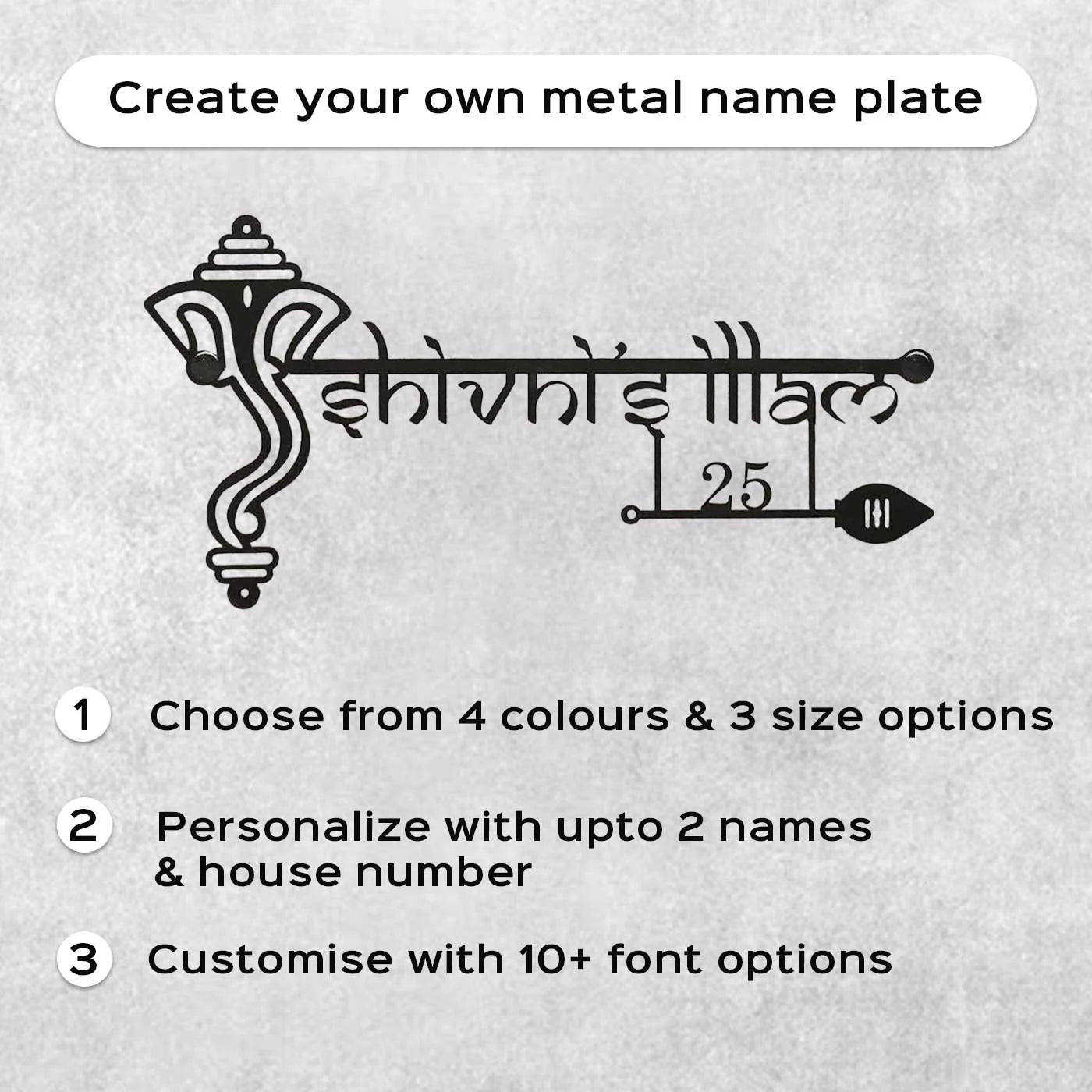 Premium Metal Name Plate for Home – Personalized Weatherproof Mild Steel Name Plate for House Entrance (Outdoor Safe) - Harshita Craft