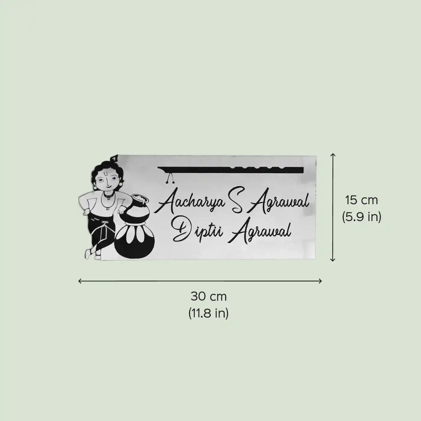Personalized Metal Name Plate for Home – Krishna Theme Stainless Steel - Harshita Craft