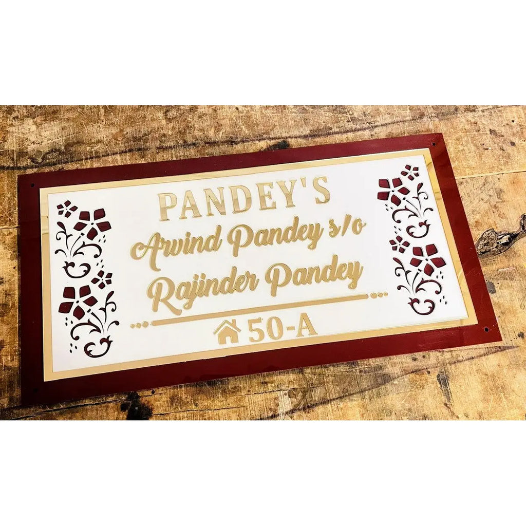 Embossed Letters Designer Acrylic Home Name Plate – Gold Finish - Harshita Craft