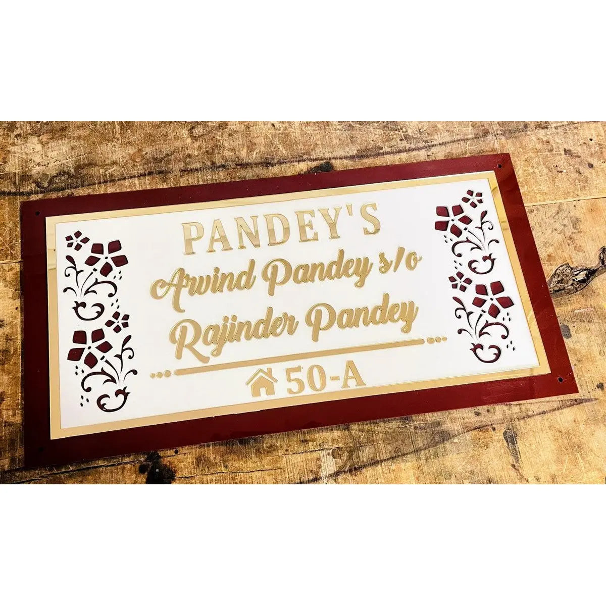 Embossed Letters Designer Acrylic Home Name Plate – Gold Finish - Harshita Craft