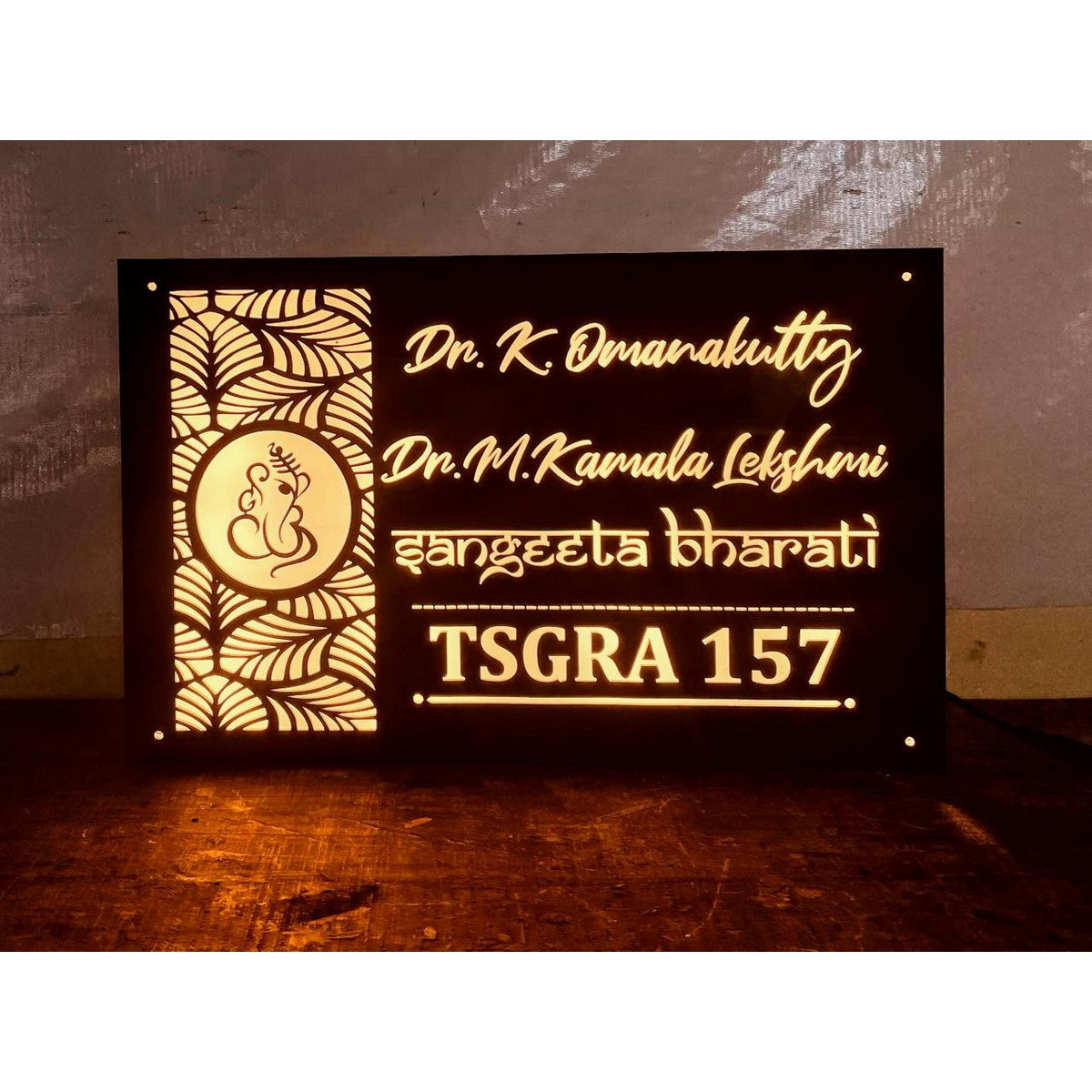 Acrylic Jali Design Name Plate – Waterproof LED Acrylic Name Plate for Home - Harshita Craft