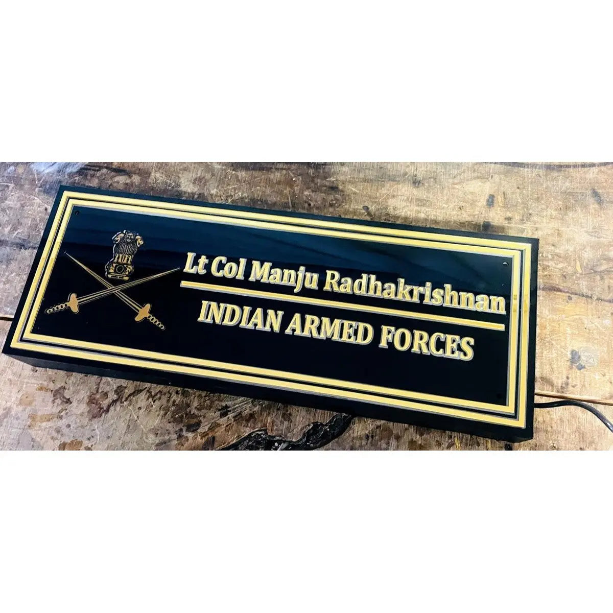 Armed Forces Acrylic LED Name Plate for Home - Harshita Craft