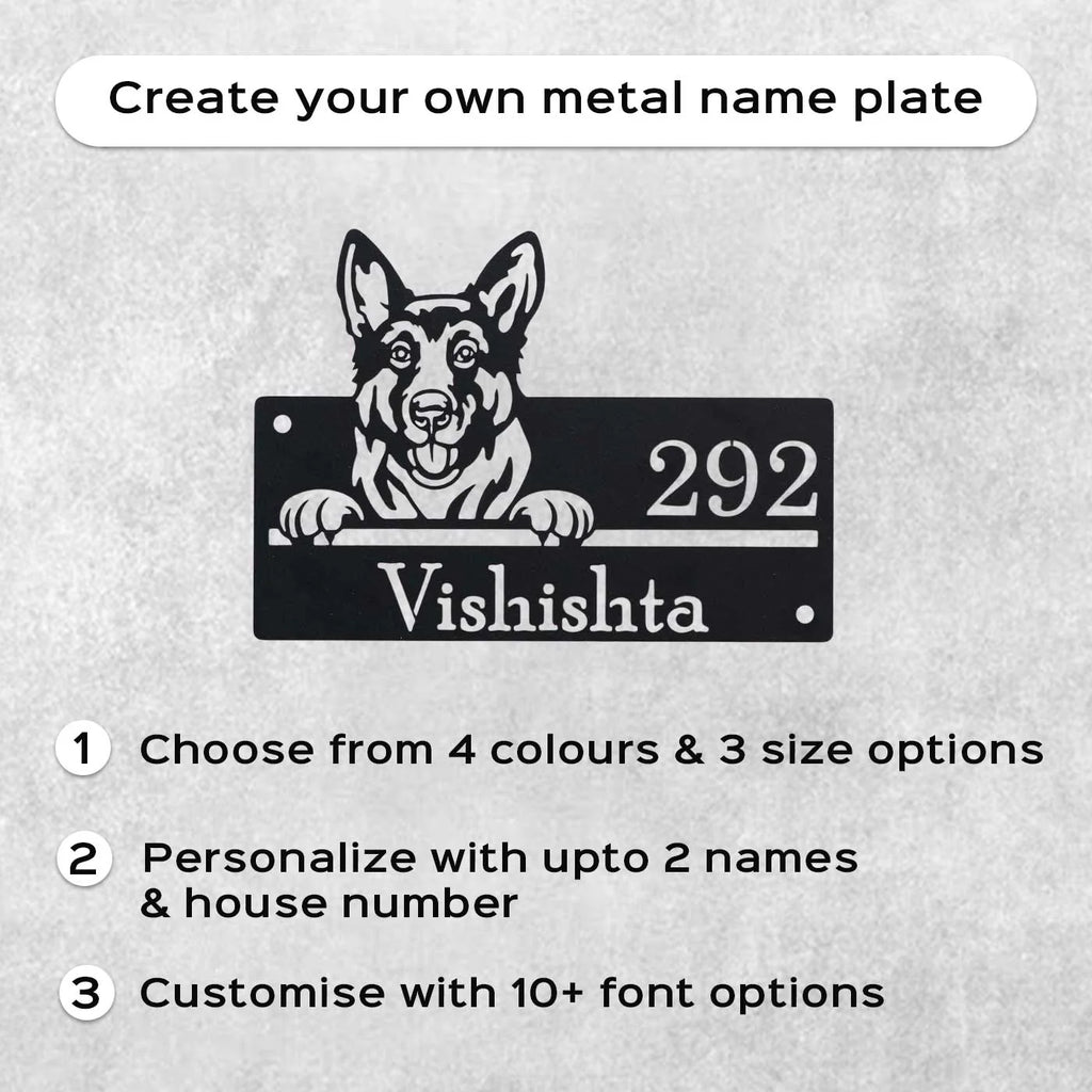 Personalized Dog Theme Metal Name Plate for Home – Weatherproof - Harshita Craft