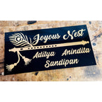 Black & Gold Acrylic Bansuri Design Name Plate | Fancy Acrylic Name Plate for Home - Harshita Craft