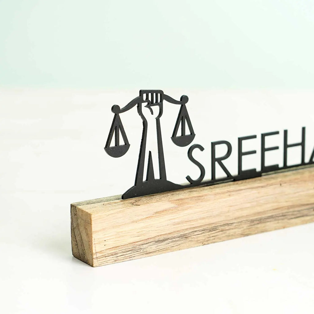 Personalized Minimal Desk Metal Name Plate for Lawyers – Premium Office Nameplate - Harshita Craft