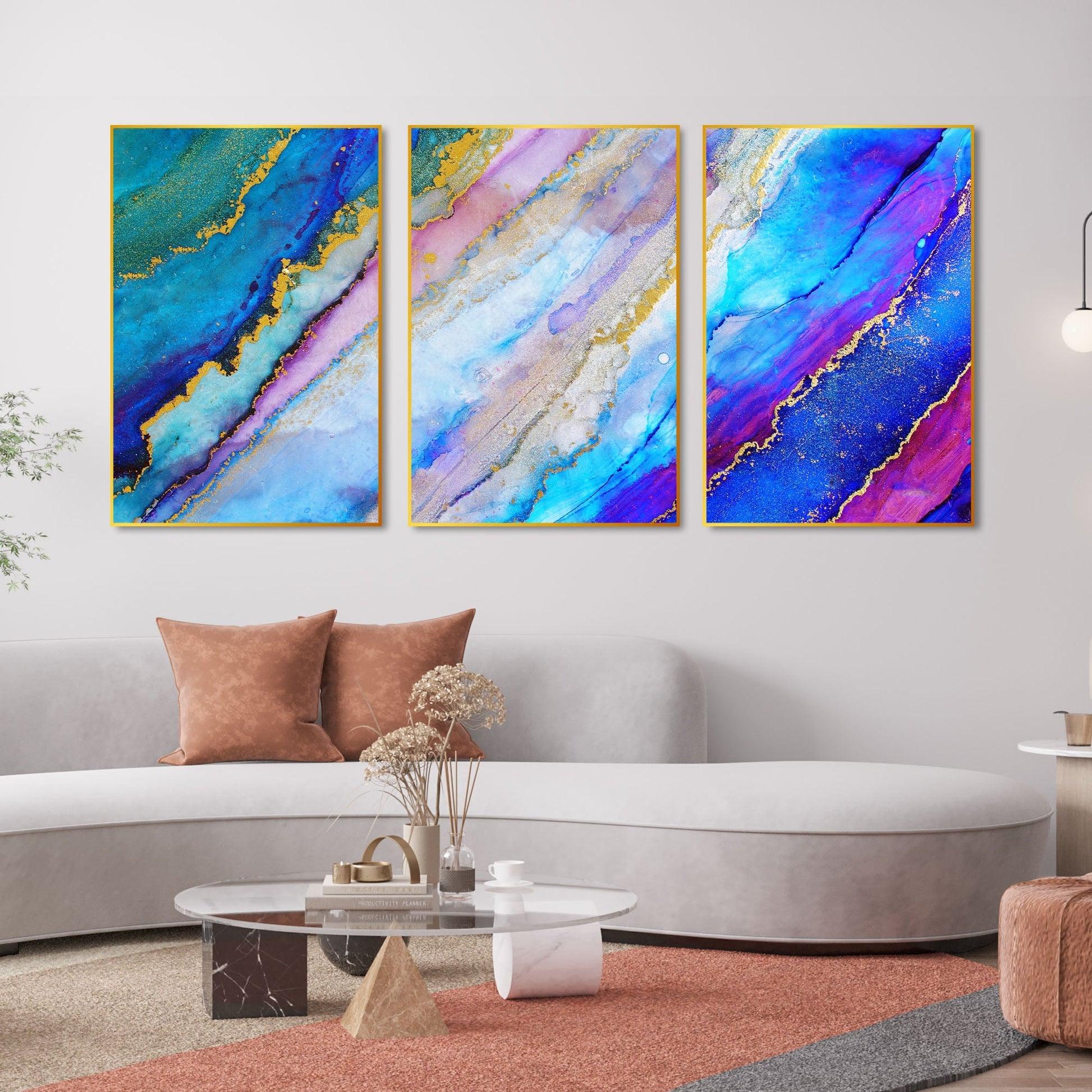 Colorful Ink Floating Canvas Wall Painting Set of Three - Decor Mantra 